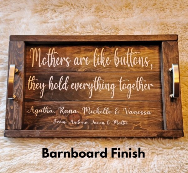 Personalized Tray, Barnboard Finish, White Text, Custom Tray Mother's Day