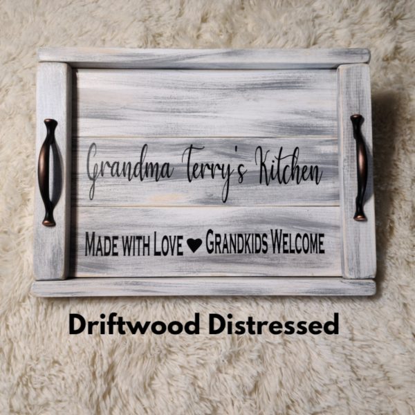 Custom Wood Tray, Personalized Tray, Finished in Driftwood with black text