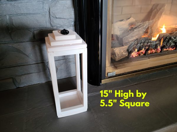 Hanging Wood Lantern - dimensions 15 inches high by 5.5 inches square