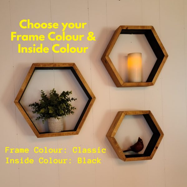 Hexagon Shelves, Medium Set, Minimalist Design Solution, choose your frame colour, choose your inside colour
