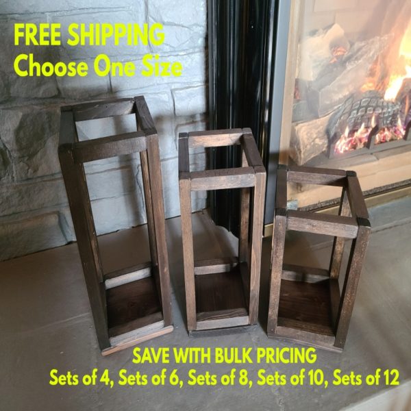 Wood Lantern Centerpieces Bulk Pricing in small, medium & large for Bulk Pricing & Free Shipping on Sets of 4, 6, 8, 10 or 12. Choose One Size in Heading
