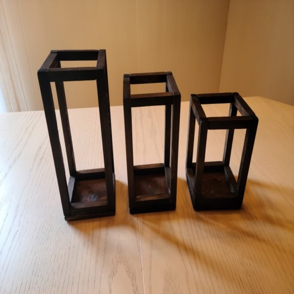 Wood Lantern Centerpieces Bulk Pricing Set of 3 on Table