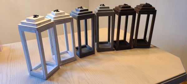 Hanging Wood Lanterns for Wedding Tent Group - 2 in White Wash, 2 in Espresso, 2 in weathered grey