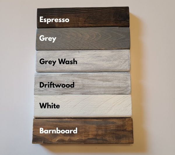 Colour Samples - Espresso, Grey, Grey Wash, Driftwood, White and Barnboard Finish