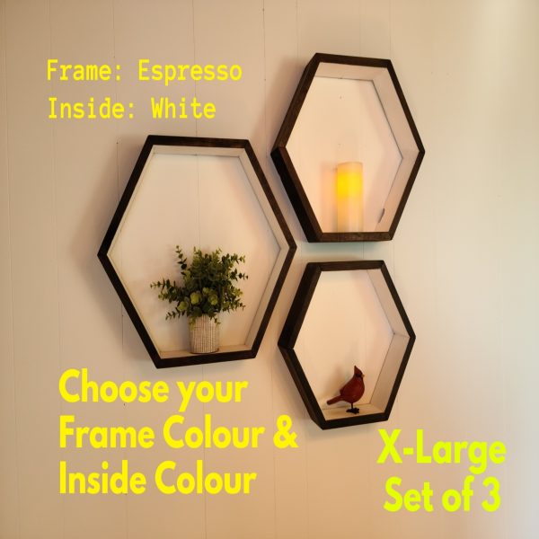 Hexagon Shelves - X-Large Set - Minimalist Design Solution - Espresso and White